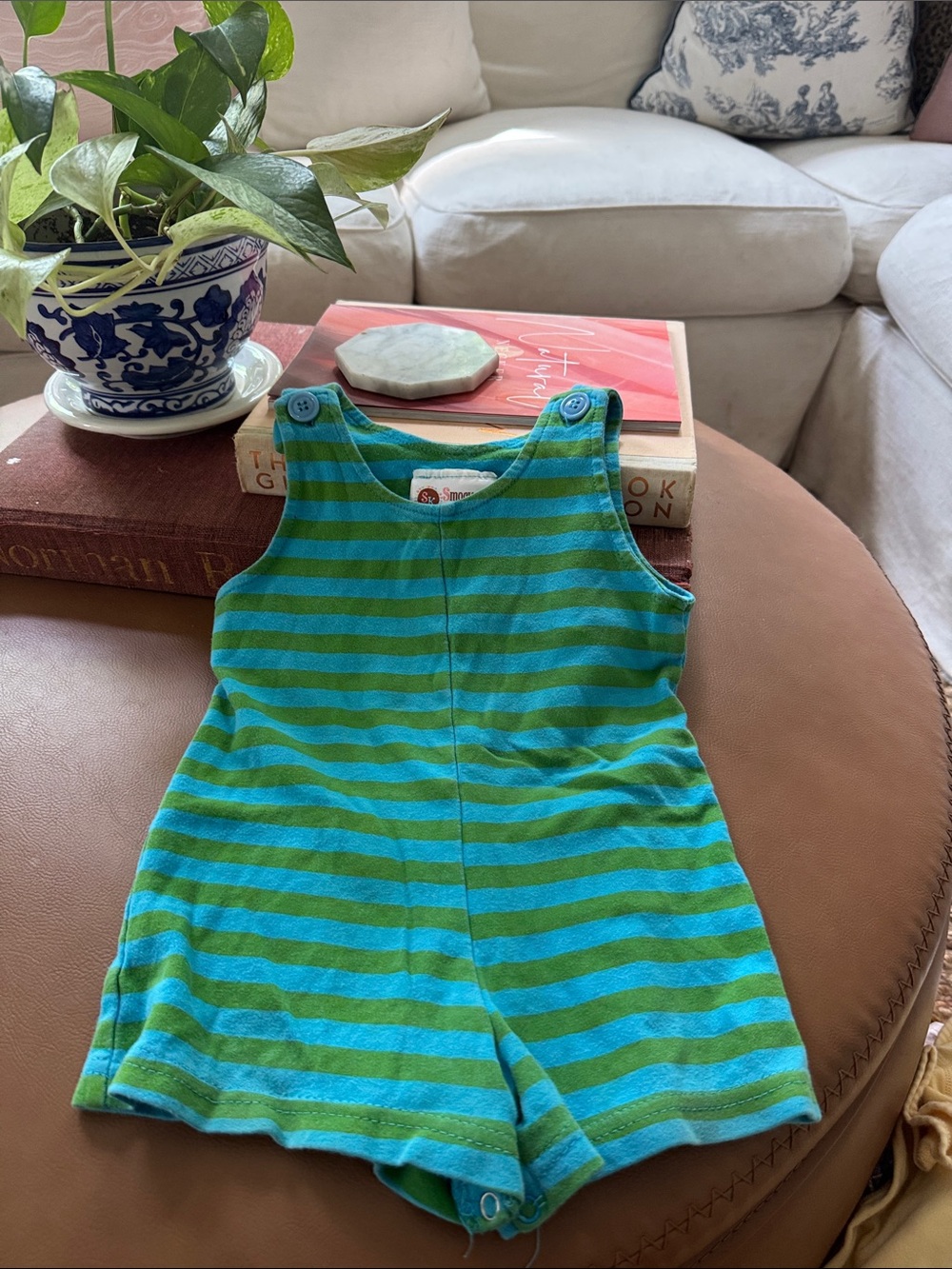 Striped Green & Teal Toddler Romper 100% cotton